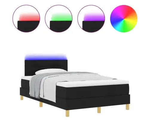 Led Box Spring Voodi Madratsiga Peaga Must 120 X 200 Cm Kangas