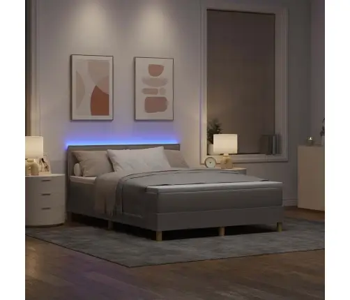 Led Gultas Pamatne Ar Matraci Pelēkbrūna 140 X 190 Cm Audums Vidaxl