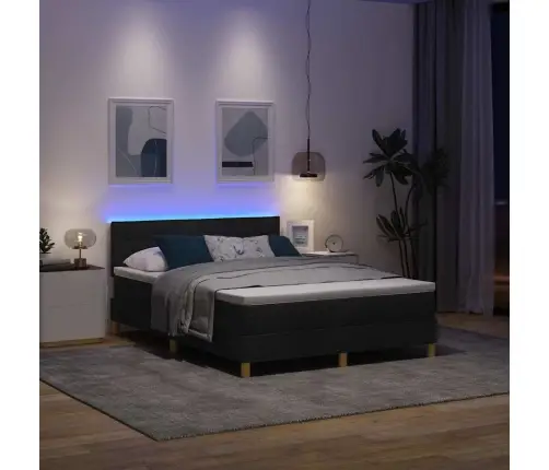 Led Gultas Pamatne Ar Matraci Ar Led Melna 160 X 200 Cm Audums Vidaxl