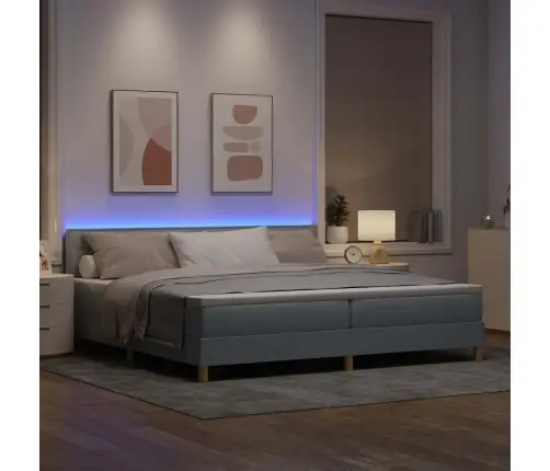 Led Box Spring Voodi Madratsiga Helehall 200 X 200 Cm Kangas