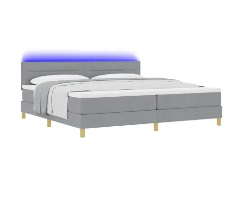 Led Box Spring Voodi Madratsiga Helehall 200 X 200 Cm Kangas