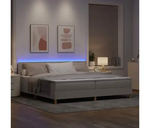 Led Gultas Pamatne Ar Matraci Pelēkbrūna 200 X 200 Cm Audums Vidaxl