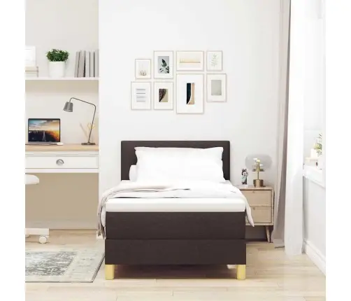 Led Box Spring Voodi Madratsiga Tume Pruun 80 X 200 Cm Kangas