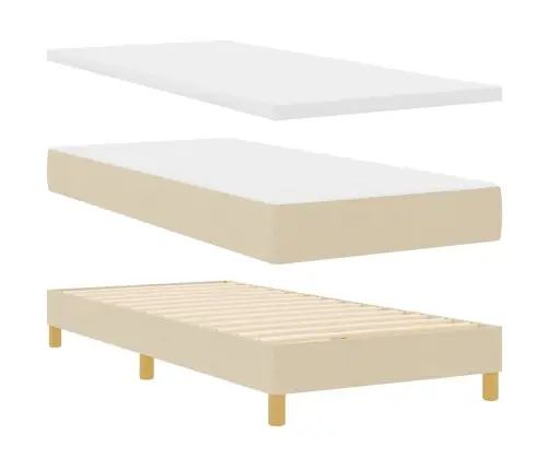 Kastītes Atsperu Gulta Ar Matraci Krēmkrāsa 90 X 190 Cm Audums Vidaxl