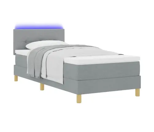 Led Box Spring Voodi Madratsiga Helehall 90 X 200 Cm Kangas