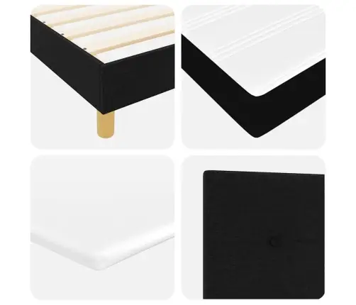 Kastes Atsperu Gulta Ar Matraču & Led Melna 90X200 Cm Audums Vidaxl