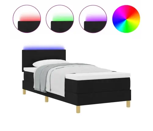 Kastes Atsperu Gulta Ar Matraču & Led Melna 90X200 Cm Audums Vidaxl