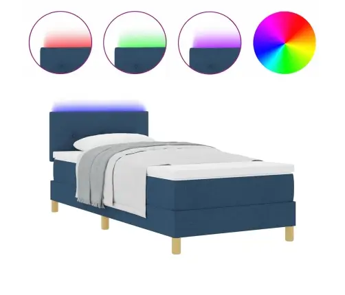 Kastītes Atsperu Gulta Ar Matraci Un Led, Zila 100X200 Cm Auduma Vidaxl