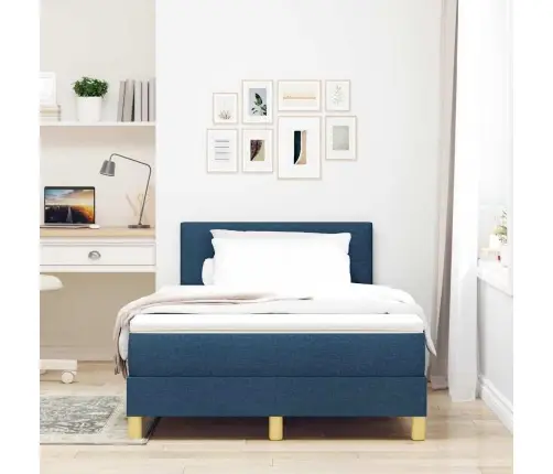 Kastītes Atsperu Gulta Ar Matraci Zila 120 X 190 Cm Audums Vidaxl