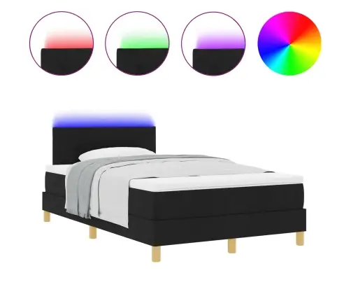 Box Spring Gulta Ar Matraci Un Led Melnā Krāsā 120X200 Cm Audums Vidaxl