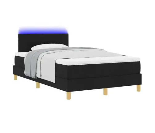 Box Spring Gulta Ar Matraci Un Led Melnā Krāsā 120X200 Cm Audums Vidaxl