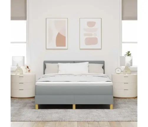 Led Box Spring Voodi Madratsiga Helehall 140 X 190 Cm Kangas