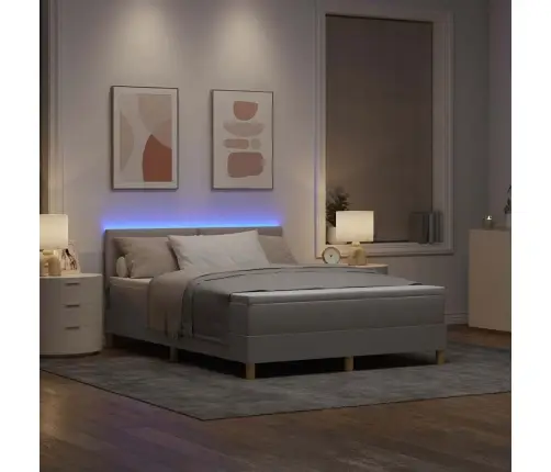 Led Gultas Pamatne Ar Matraci Pelēkbrūna 140 X 200 Cm Audums Vidaxl