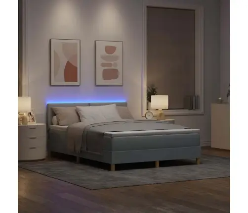 Led Box Spring Voodi Madratsiga Helehall 160 X 200 Cm Kangas