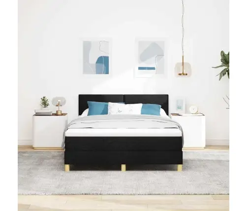 Led Gultas Pamatne Ar Matraci Melna 160 X 200 Cm Audums Vidaxl