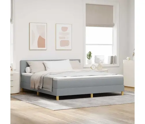 Led Box Spring Voodi Madratsiga Helehall 180 X 200 Cm Kangas