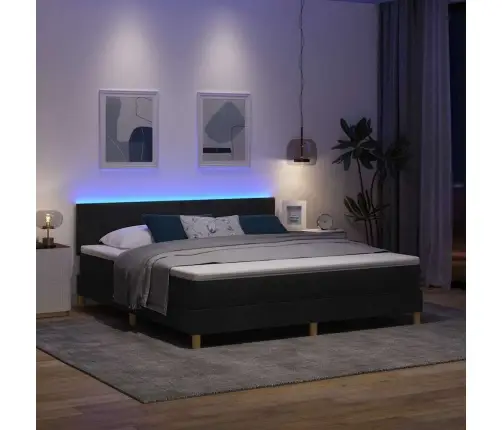 Led Box Spring Voodi Madratsiga Lediga Must 180 X 200 Cm Kangas