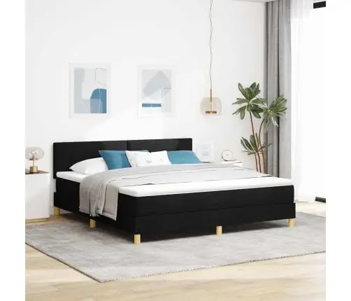 Led Box Spring Voodi Madratsiga Lediga Must 180 X 200 Cm Kangas