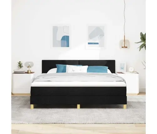 Led Box Spring Voodi Madratsiga Lediga Must 180 X 200 Cm Kangas