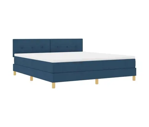 Led Box Spring Voodi Madratsiga Sinine 180 X 200 Cm Kangas