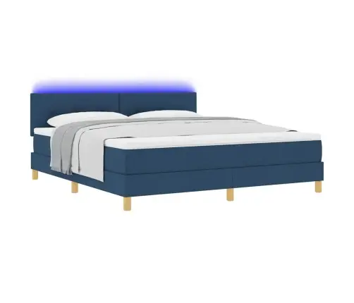 Led Box Spring Voodi Madratsiga Sinine 180 X 200 Cm Kangas