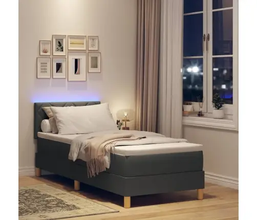 Kastes Atsperu Gulta Ar Matraci & Led Tumši Pelēks 80X200 Cm Audums Vidaxl