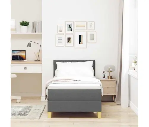 Kastes Atsperu Gulta Ar Matraci & Led Tumši Pelēks 80X200 Cm Audums Vidaxl