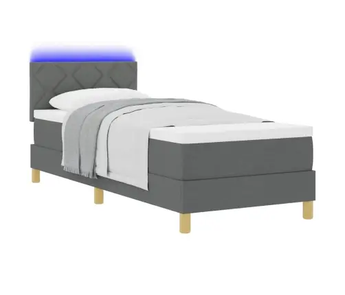 Kastes Atsperu Gulta Ar Matraci & Led Tumši Pelēks 80X200 Cm Audums Vidaxl