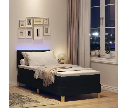 Box Spring Gulta Ar Matraču & Led Melnā 80X200 Cm Audums Vidaxl