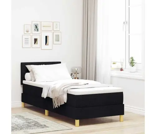 Box Spring Gulta Ar Matraču & Led Melnā 80X200 Cm Audums Vidaxl