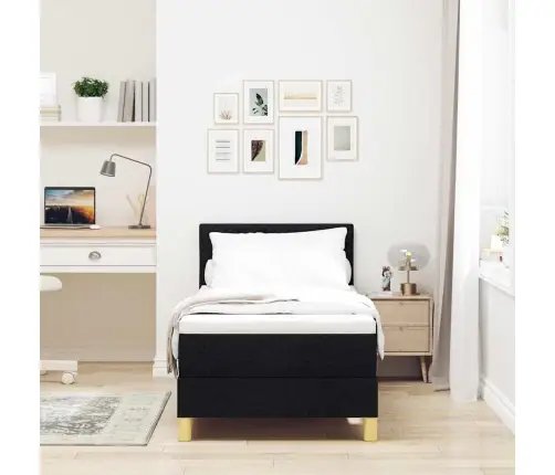 Box Spring Gulta Ar Matraču & Led Melnā 80X200 Cm Audums Vidaxl