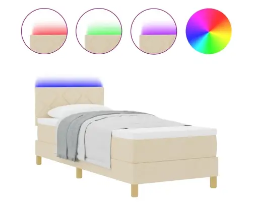 Kastīšu Atsperu Gulta Ar Matraci & Led Krēmkrāsas 80X200 Cm Audums Vidaxl