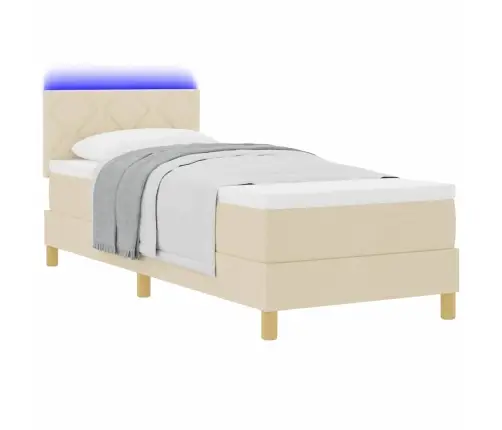 Kastīšu Atsperu Gulta Ar Matraci & Led Krēmkrāsas 80X200 Cm Audums Vidaxl