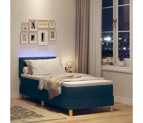 Led Box Spring Voodi Madratsiga Peaga Sinine 80 X 200 Cm Kangas
