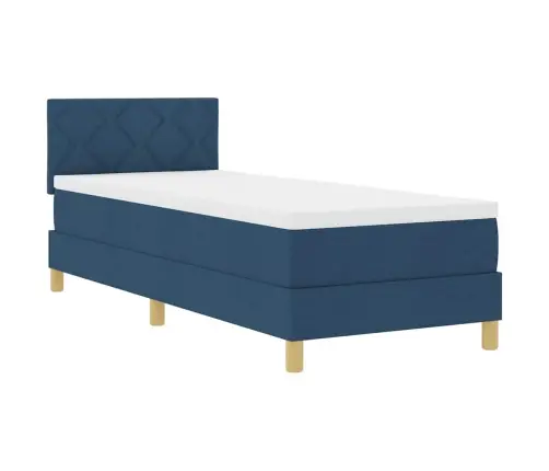 Led Box Spring Voodi Madratsiga Peaga Sinine 80 X 200 Cm Kangas