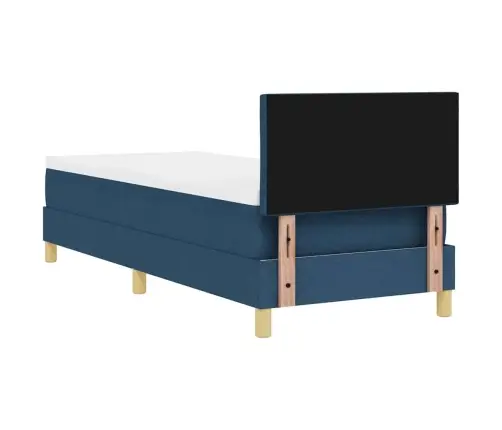 Led Box Spring Voodi Madratsiga Peaga Sinine 80 X 200 Cm Kangas