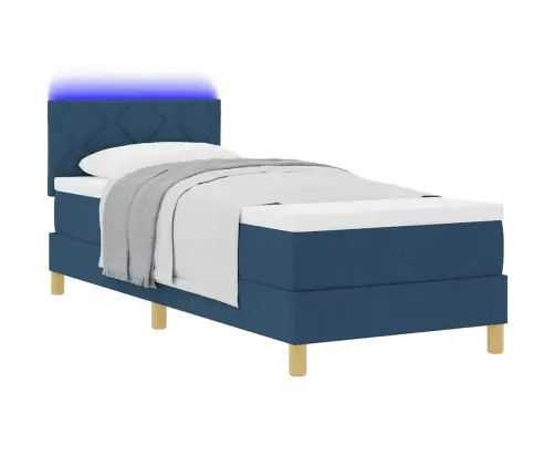 Led Box Spring Voodi Madratsiga Peaga Sinine 80 X 200 Cm Kangas