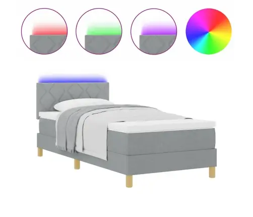 Led Box Spring Voodi Madratsiga Helehall 90 X 190 Cm Kangas