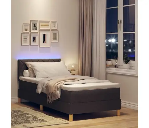 Kastītes Pavasara Gulta Ar Matrača Un Led Tumši Brūna 90X200 Cm Audums Vidaxl