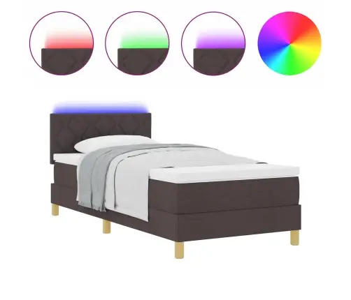 Kastītes Pavasara Gulta Ar Matrača Un Led Tumši Brūna 90X200 Cm Audums Vidaxl