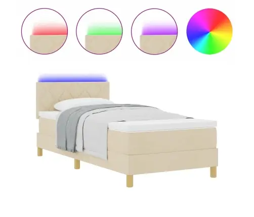 Led Box Spring Voodi Madratsiga Peaga Cream 90 X 200 Cm Kangas
