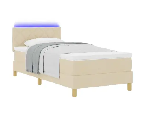 Led Box Spring Voodi Madratsiga Peaga Cream 90 X 200 Cm Kangas