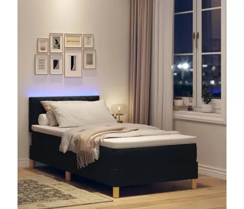 Led Box Spring Voodi Madratsiga Peaga Must 100 X 200 Cm Kangas