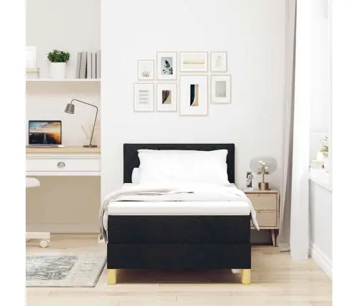 Led Box Spring Voodi Madratsiga Peaga Must 100 X 200 Cm Kangas