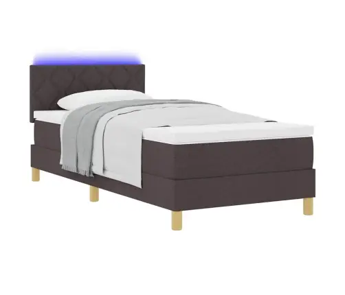 Gulta Ar Atsperēm Ar Matraci & Led Tumši Brūna 100X200 Cm Audums Vidaxl