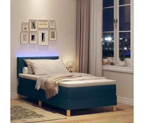 Kastē Iebūvēta Gulta Ar Matraci & Led Zilu 100X200 Cm Audumam Vidaxl