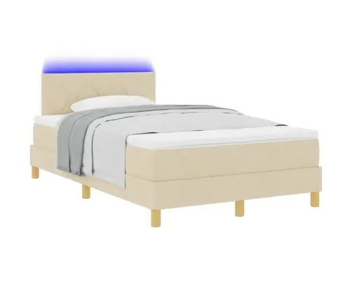 Led Box Spring Voodi Madratsiga Peaga Cream 120 X 190 Cm Kangas