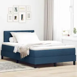 Kastītes Atsperu Gulta Ar Matraci Zila 120 X 190 Cm Audums Vidaxl