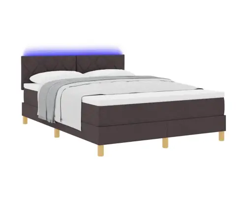 Atsperu Gulta Ar Matraci Un Led Tumši Brūnā 140X190 Cm Audumā Vidaxl