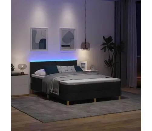 Led Box Spring Voodi Madratsiga Peaga Must 140 X 200 Cm Kangas